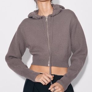 Zara brand knew brown knit zip up sweater hoodie
